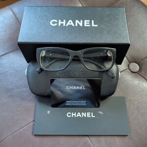 CHANEL Black Rectangular Frame Optical Glasses